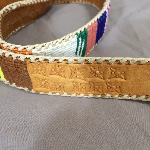 Vintage Belt Woven Fabric and Leather Made in Guatemala 33” - Picture 6 of 7